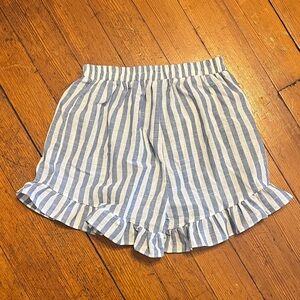 Blue and White Striped Ruffle Shorts